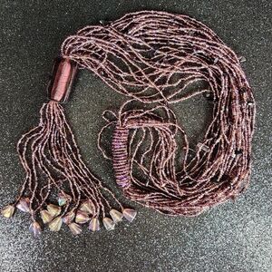 Chic Multistrand Beaded Necklace in Purple and Silver